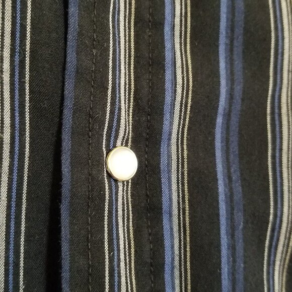 Plains Vintage Western Wear Shirt Mens XL Pearl Snap Black Blue Stripe LS - Picture 5 of 11